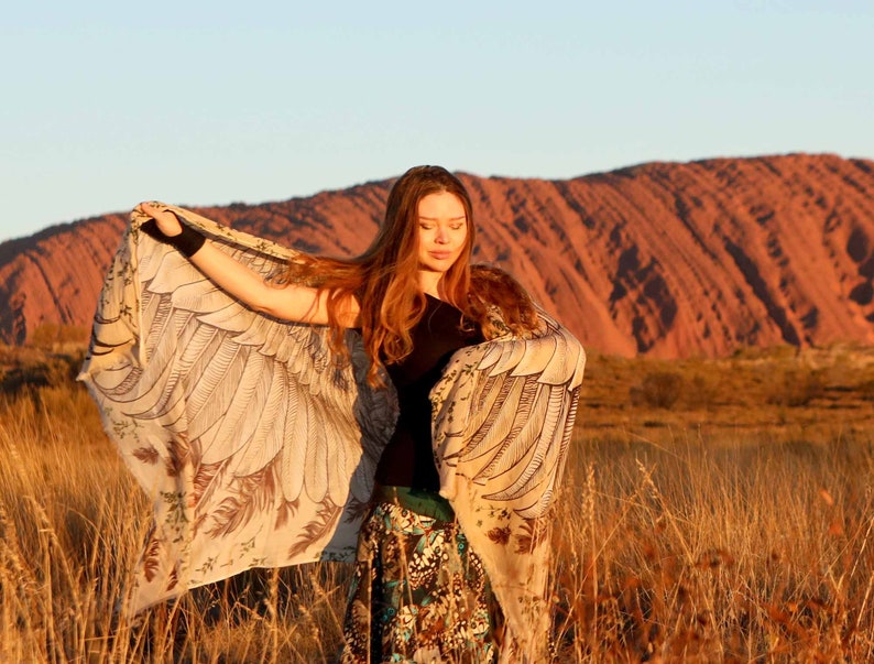 Earthy Feather Shawl, Angel Wings Shawl, Festival Clothing, Bird Wings Scarf, Rave Pashmina, Ren Faire Accessories, Prayer Shawl, Larp image 5