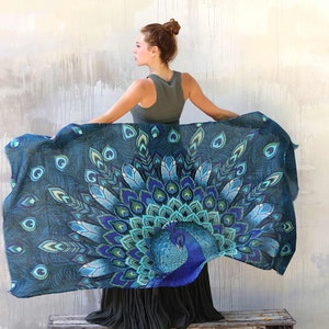 Aqua Peacock ~ Bird Wings Shawl, Unique Scarves and Bandanas, Festival Pashmina, Feather Wrap Shawl, Peacock Wings Shawl, Beach Cover Up