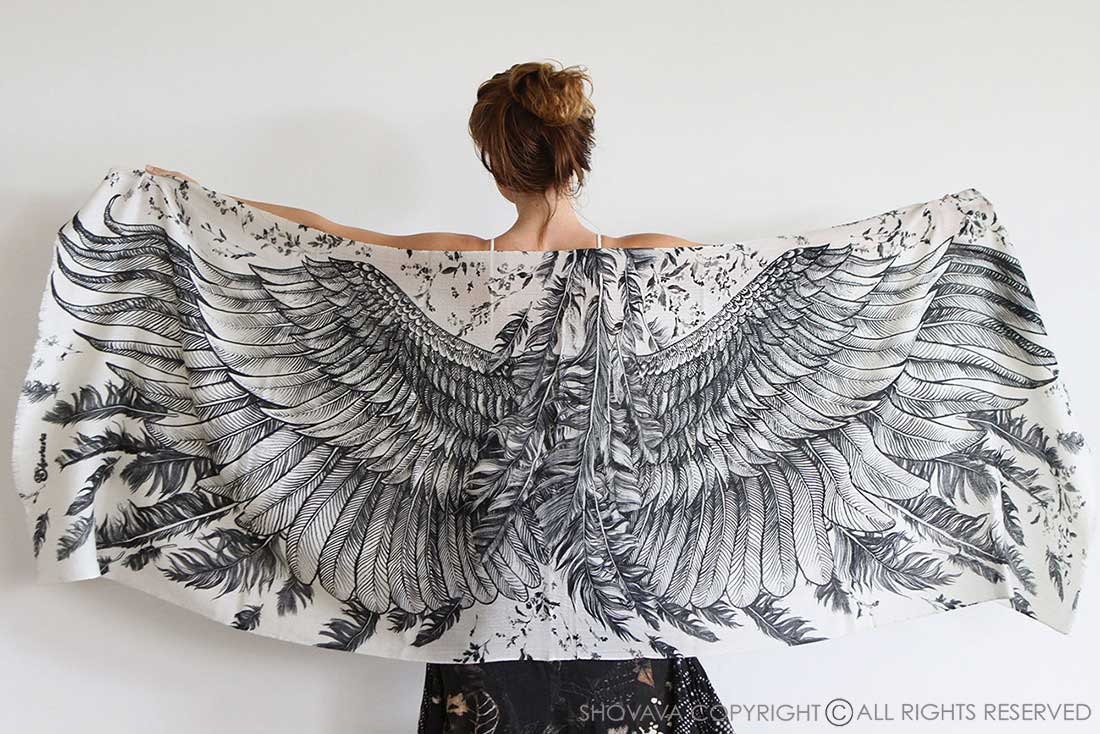 Wings Scarf, Women Cover Up, Dark Academia, Feather Shawl, Bohemian S…