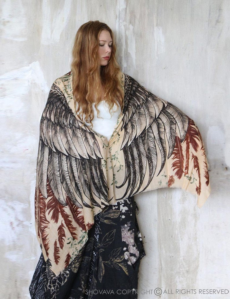 Wings Scarf, Festival Clothing, Bird Wings Shawl, Whimsigoth Shawl, Angel Wings Scarf, Bird Feather Scarf, Rave Pashmina, Mothers Day Gifts image 4