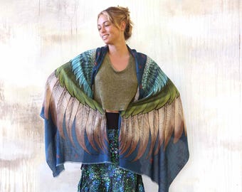 Jasper ~ Wings Scarf Best Rave Pashmina For Summer Festival Clothing ~ Feather Scarf For Burning Man Festival ~ Feather Travel Wrap For Her