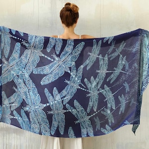 Dragonfly ~ Blue Shawls And Wraps, Summer Style Pashmina, Travel Wrap, Boho Festival Shawl, Burning Man Clothing Women, Coastal Sarong