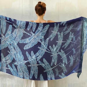 Dragonfly ~ Large Pashmina Shawl, Blue Beach Cover Up, Summer Festival Clothing Women, Summer Shawl, Mom Gift, Oversized Scarf, Unique Shawl