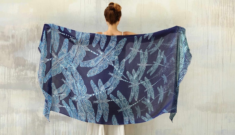 Dragonfly ~ Large Cotton Shawl, Blue Shawl, Wedding Shawl, Maxi Shawl Cape, Pashmina Shawl, Oversized Scarf, Maxi Sarong, Diwali Clothes 