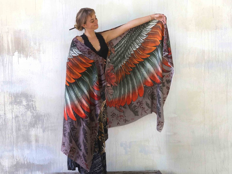 Bird Spark Wing Shawl, Anniversary Gift For Her, Bird Feather Wrap Shawl, Festival Accessories, Rave Pashmina, Sarong, Bird Scarf, Shovava image 3