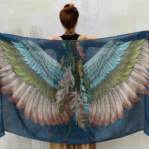 Jasper ~ Bird Wings Scarf, LARPing Accessories, Feather Wings Wrap Shawl, Festival Pashmina, Silk Sarong, Ren Faire Costume Accessories