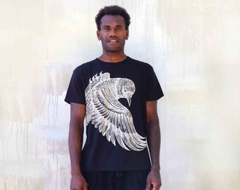 Crow Mens Tshirt Best Fathers Day Gift For Dad - Black Men Shirt Boho Mens Clothing Gifts - Ethnic Bird Shirt For Festival or Rave Outfit