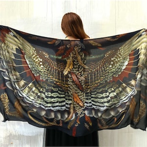 Samsara ~ Châle Ailes de dragon, Vêtements Burning Man, Vêtements de festival d&#39;été, Pashmina rave, Dark Academia, Style estival, Châle gothique oversize