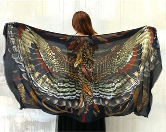 Samsara ~ Kimono Scarf Shawl, Psychedelic Shawl, Women Sarong, Wing Shawl, Dark Academia, Burning Man Shawl, Oversized Larp Cape, Plus Size