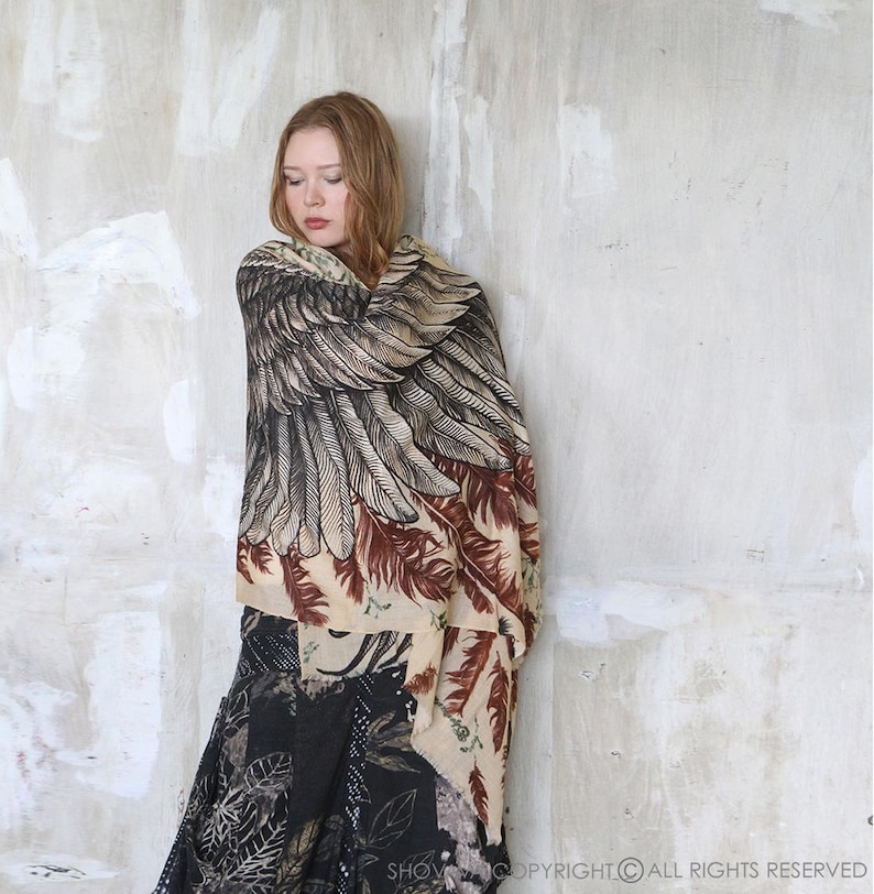 Wings Scarf, Festival Clothing, Bird Wings Shawl, Whimsigoth Shawl, Angel Wings Scarf, Bird Feather Scarf, Rave Pashmina, Mothers Day Gifts image 3