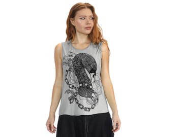 Camiseta de tirantes con diseño de cisne para mujer, gris, sin mangas, para gimnasio, ropa de mujer, el mejor regalo para ella, deportes y fitness, regalo para corredoras, camiseta de tirantes con diseño de animales