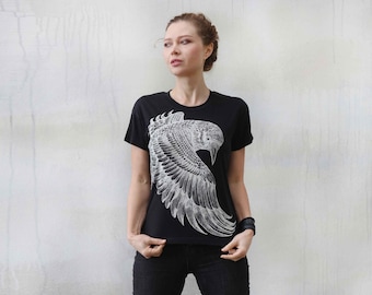 Raven Shirt For Women, Summer Style, Printed Crow Tshirt, Spiritual Clothing, Black Bird Tshirt, Womens Clothing,Dark Academia, Abstract