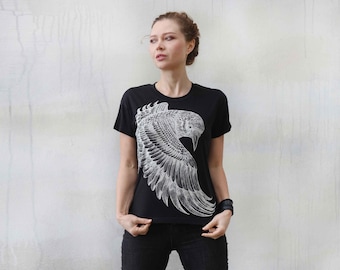 Camisa de cuervo, camiseta de cuervo impresa, camisa de mujer, camiseta negra gráfica, ropa de festival, camiseta gráfica moderna, academia oscura, regalo de maestro, pájaro