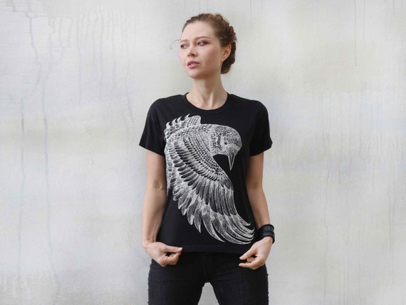 Tshirt, Shirt, Academia, Printed Festival Etsy Modern UK Teacher Women Crow Shirt, Dark Raven Tee, Tshirt, Graphic Clothing, - Black Gift,bird Graphic