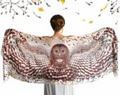 Day Owl Scarf ~ Bird Wings Shawl, Owl Shawl Cape, Owl Wings Costume Adult, Prayer Shawl, Festival Shawl, Soft Cashmere Shawl, Hipster Shawl