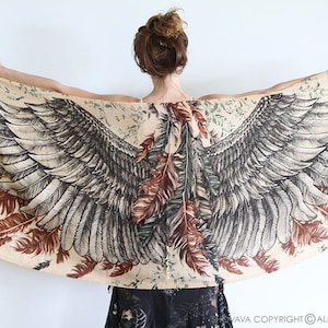 Wings Scarf, Festival Clothing, Bird Wings Shawl, Whimsigoth Shawl, Angel Wings Scarf, Bird Feather Scarf, Rave Pashmina, Mothers Day Gifts image 1