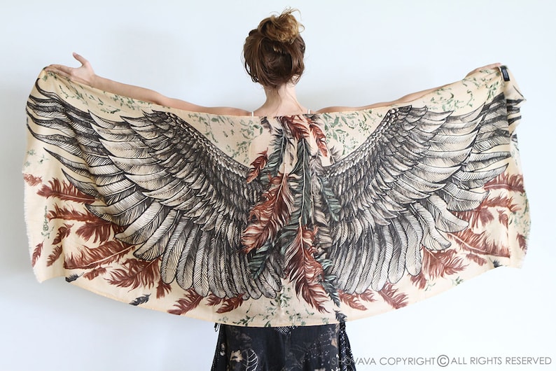 Wings Scarf, Festival Clothing, Bird Wings Shawl, Whimsigoth Shawl, Angel Wings Scarf, Bird Feather Scarf, Rave Pashmina, Mothers Day Gifts image 1