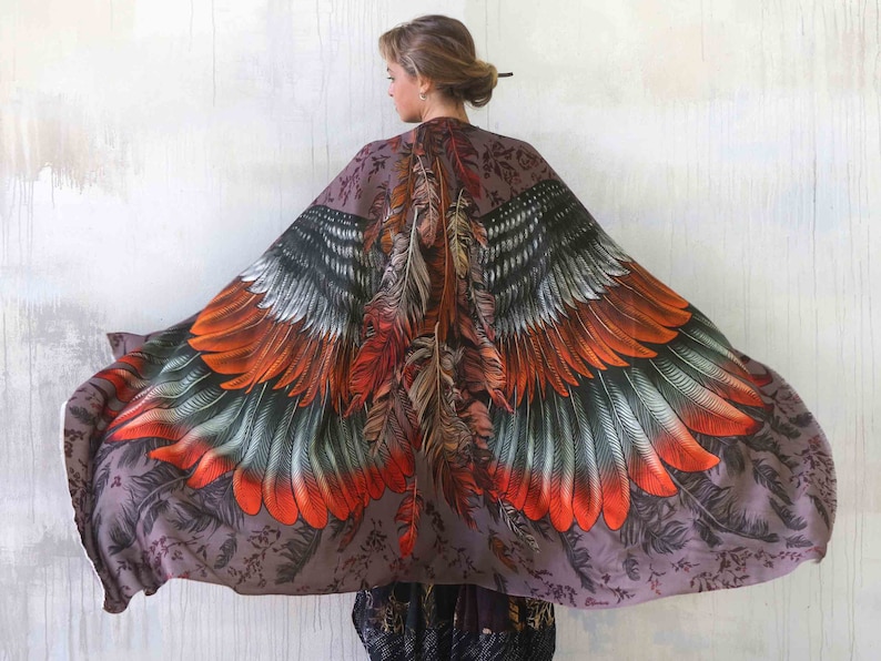 Bird Spark Wing Shawl, Anniversary Gift For Her, Bird Feather Wrap Shawl, Festival Accessories, Rave Pashmina, Sarong, Bird Scarf, Shovava image 2