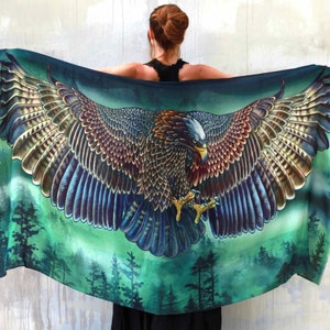 Eagle Wings Pines ~ Eagles Feather Scarf, Bird Wings Shawl, Festival Clothing, Oversized Scarf, Rave Pashmina, Whimsigoth Scarf,Gift For Mom