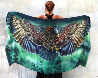 Eagle Wings Pines ~ Feather Scarf, Fall Clothing Gift, Bird Wings Shawl, Rave Pashmina, Burning Man Clothing, Friendsgiving Gift, Oversized