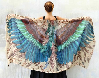 Feather Wings Scarf, Exotic Wing Shawl, The Witcher, Sacred Wrap, Phulkari Cashmere Scarf, Bird Wing Shawl, End Of The Year Gift, Shovava