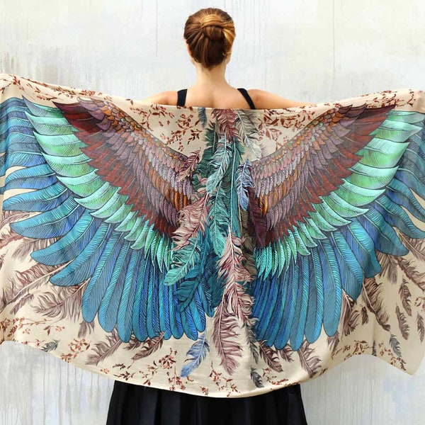 Feather Wings Scarf, Mothers Day Gift, Dragon Wing Shawl, Bird Wings Shawl, Festival Clothing, Rave Pashmina, Wrap Shawl, Phulkari, Shovava