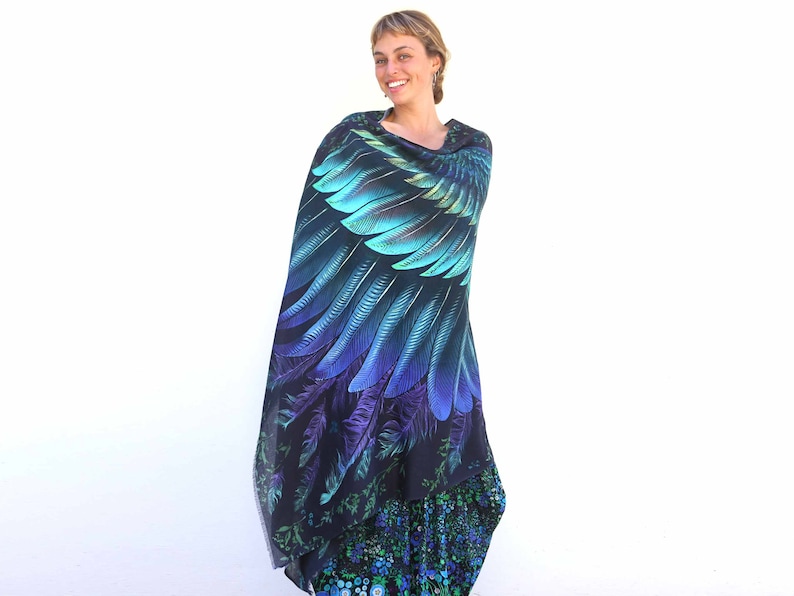 Sini Wing Shawl, Accessories For Mom, Rave Pashmina, Mothers Day Gift, Feather Wrap Shawl, Festival Clothing, Spring Scarf, Womens Sarong image 2