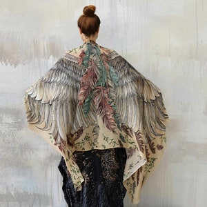 Earthy Feather Shawl, Angel Wings Shawl, Festival Clothing, Bird Wings Scarf, Rave Pashmina, Ren Faire Accessories, Prayer Shawl, Larp image 7