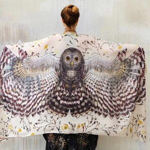 Day Owl ~ Owl Wings Shawl, Summer Style Scarf, Bird Wings Shawl, Festival Clothing, Burning Man Outfit, Fantasy Wrap Scarf, Rave Pashmina