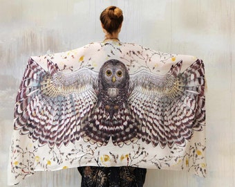 Day Owl ~ Owl Wings Shawl, Spring Clothing, Accessories For Mom, Bird Wings Shawl, Mothers Day Gift, Cottagecore Wrap Scarf, Grandma Gift