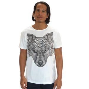 Mens Wolf Tshirt, Shirts And Tees For Men, Mens Clothing Gifts, Animal Tshirts, White Ethnic Tee, Unique Gifts For Him, Festival Clothing