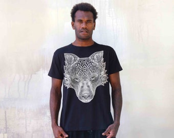 Mens Wolf T-Shirt For Dad, Mens Black Tee, Fathers Day Gift, Burning Man Clothing, Animal Tshirt, Gym Clothing, Festival Clothing,Workout