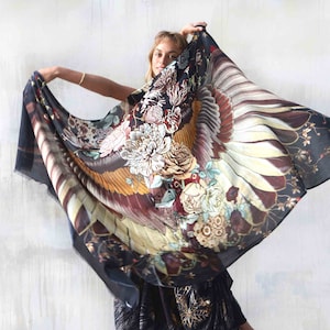 Down to Earth Dark ~ Bird Wings Shawl Wrap, Halloween Costume Accessory, Dragon Wing Shawl, Burning Man Clothing,Festival Clothing, Sarong