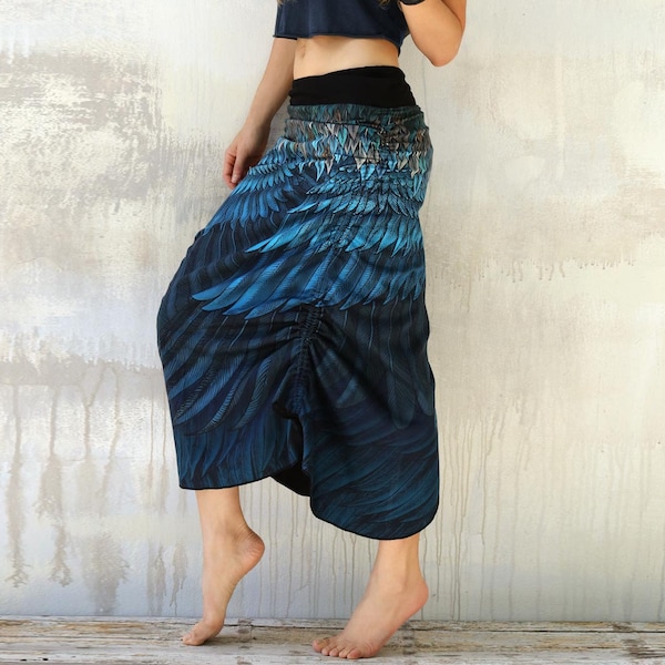Maxi Blue Boho Skirt, Feather Wrap Skirt, Festival Clothing Women, Reversible Skirt, Womens Clothing Boho, Long Bohemian Skirt, Shovava