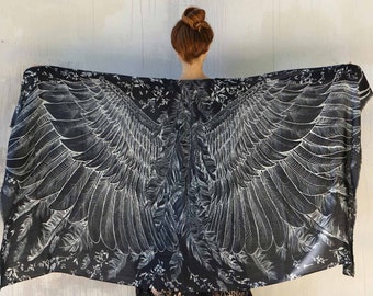 Black Angel Wings Shawl, Skyrim Cosplay, Festival Clothing, Rave Feather Cape, Black Medieval Cloak, Raven Bird Wing Shawl,Crow Gothic Scarf