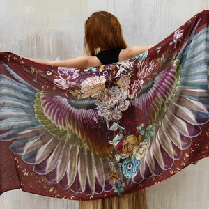 Pashmina Rave, Grandma Gift, Feather Wings Shawl, Spring Clothing, Fairy Cottagecore Shawl, Festival Clothing, Bird Scarf, Mothers Day Gift