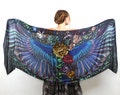 Silk Shawl by Shovava, Wings Shawl, Cashmere Scarf, Floral Boho Scarf, Oversized Scarf, Pareo Scarf, Fantasy Bird Scarf, Rave Pashmina