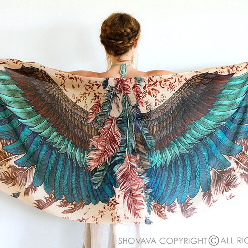 Women Shawl, Feather Print Scarf, Wing Scarf, Bird Scarf, Boho Scarf, Printed Scarf, Feather Wing Scarf, Women Scarf, Printed Shawl, Shovava