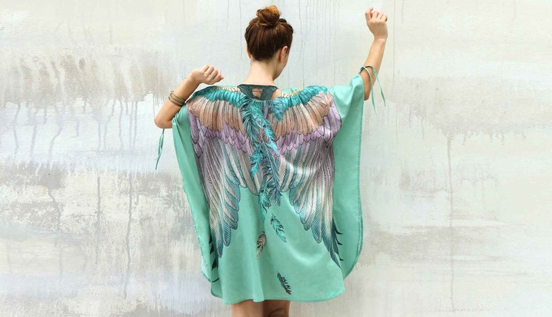 Angel Wings Kimono Dress, Kaftan Dress, Womens Clothing Boho, Rave Festival Clothing, Fairy Dress For Women, Beach Cover Up, Japanese Pareo image 1