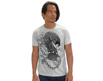 Mens Art Tshirt, Festival Clothing, Swan Tee, Father's Day Gift, Men Printed Top, Plus Size Clothing, Animal Tee, Boho Graphic T-shirt