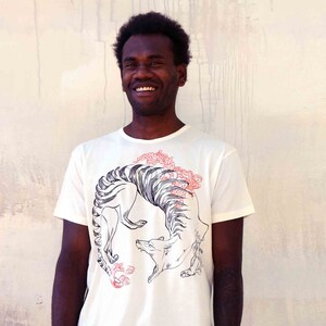 Men Shirt, Dad Tshirt, Burning Man Clothing, Grandpa Gift, African Shirt, Thylacine Shirt, Fathers Day Gift, Tasmanian Tiger Shirt, Boho