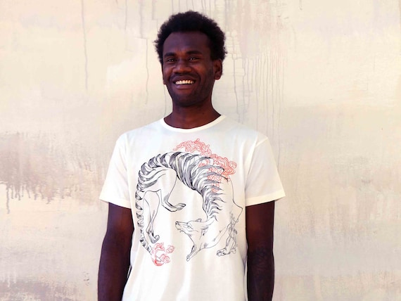 Men Shirt, Dad Tshirt, Burning Man Clothing, Grandpa Gift, African Shirt, Thylacine Shirt, Fathers Day Gift, Tasmanian Tiger Shirt, Boho