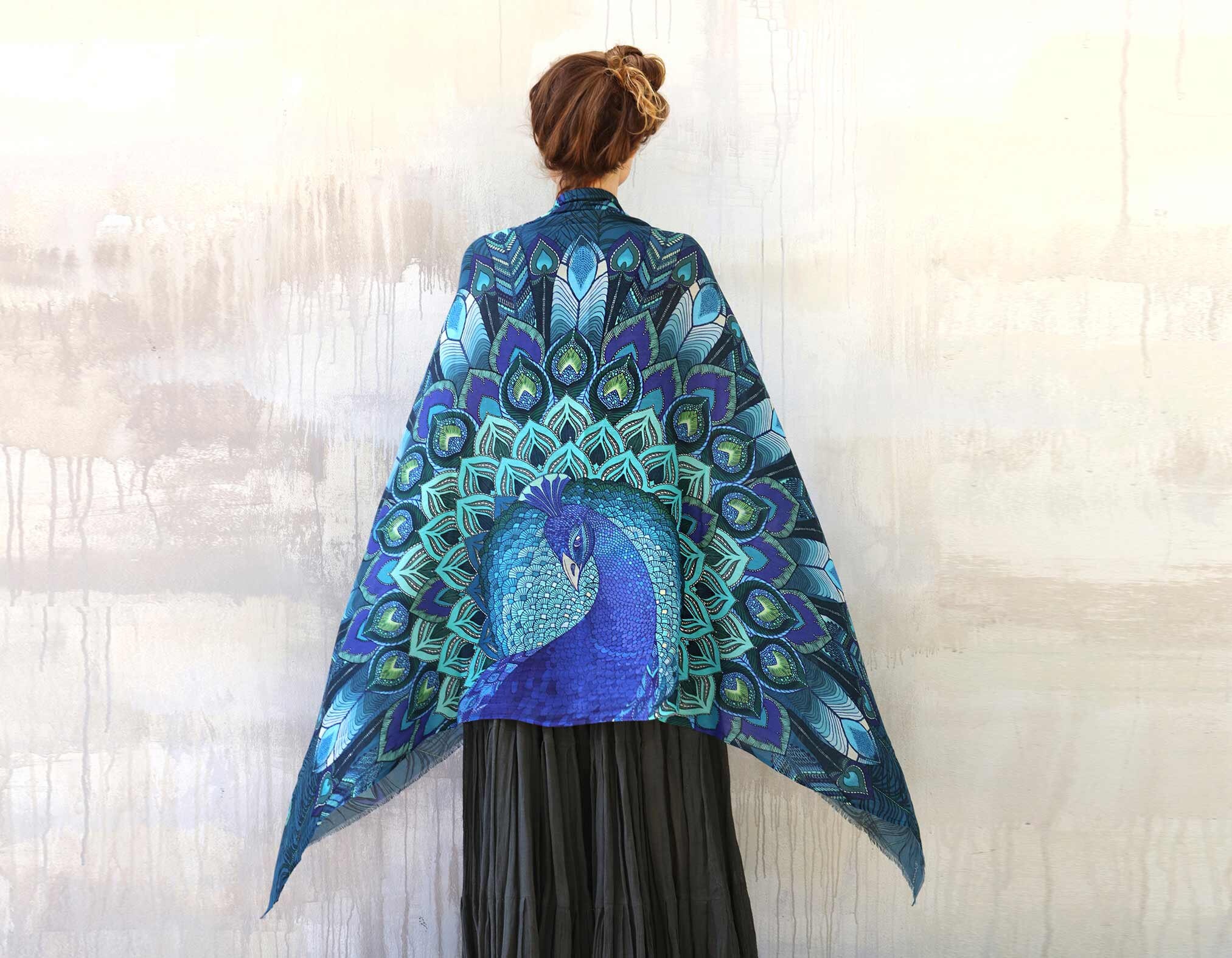 Aqua Peacock Bird Wings Shawl Festival Clothing Women - Etsy Singapore