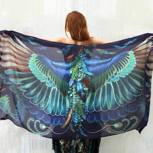 Nicola ~ Large Peacock Shawl, Mystical Bird Wings Pashmina, Halloween Costume Accessory, Fantasy Scarf, Rave Wrap, Festival Clothing