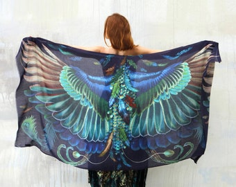 Nicola ~ Large Peacock Shawl, Bird Wings Scarf, Festival Clothing, Solarpunk Scarf, Rave Pashmina, Womens Clothing,Japanese Pashmina,Shovava