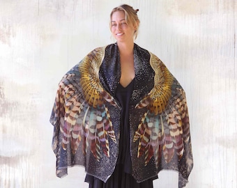 Night Owl ~ Owl wrap scarf best gift for her - Owl wings scarf holiday gifts for her - Owl feather cloak Christmas gifts for mom