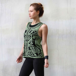 Bohemian organic cotton tank for women best gifts for her - Yoga inspired sleeveless top unique Burning man outfit - Womens clothing