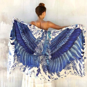 Blue Wings ~Angel Wings Shawl, Mothers Day Gift, Festival Clothing Women, Fairy Wings Shawl, Feather Scarf, Accessories For Mom, Shovava