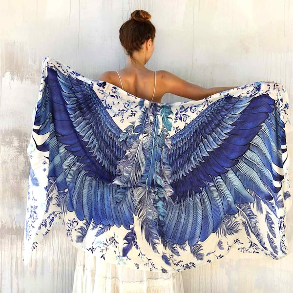 Blue Wings ~Angel Wings Shawl, Festival Clothing Women, Spiritual Shawl, Fairy Wings Shawl, Feather Scarf, Accessories For Mom, Shovava