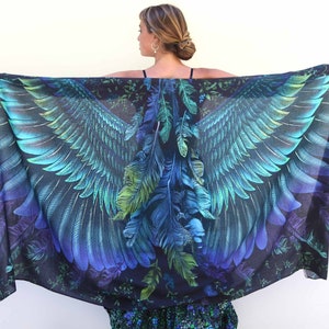 Sini Wing Shawl, Accessories For Mom, Rave Pashmina, Mothers Day Gift, Feather Wrap Shawl, Festival Clothing, Spring Scarf, Womens Sarong image 5